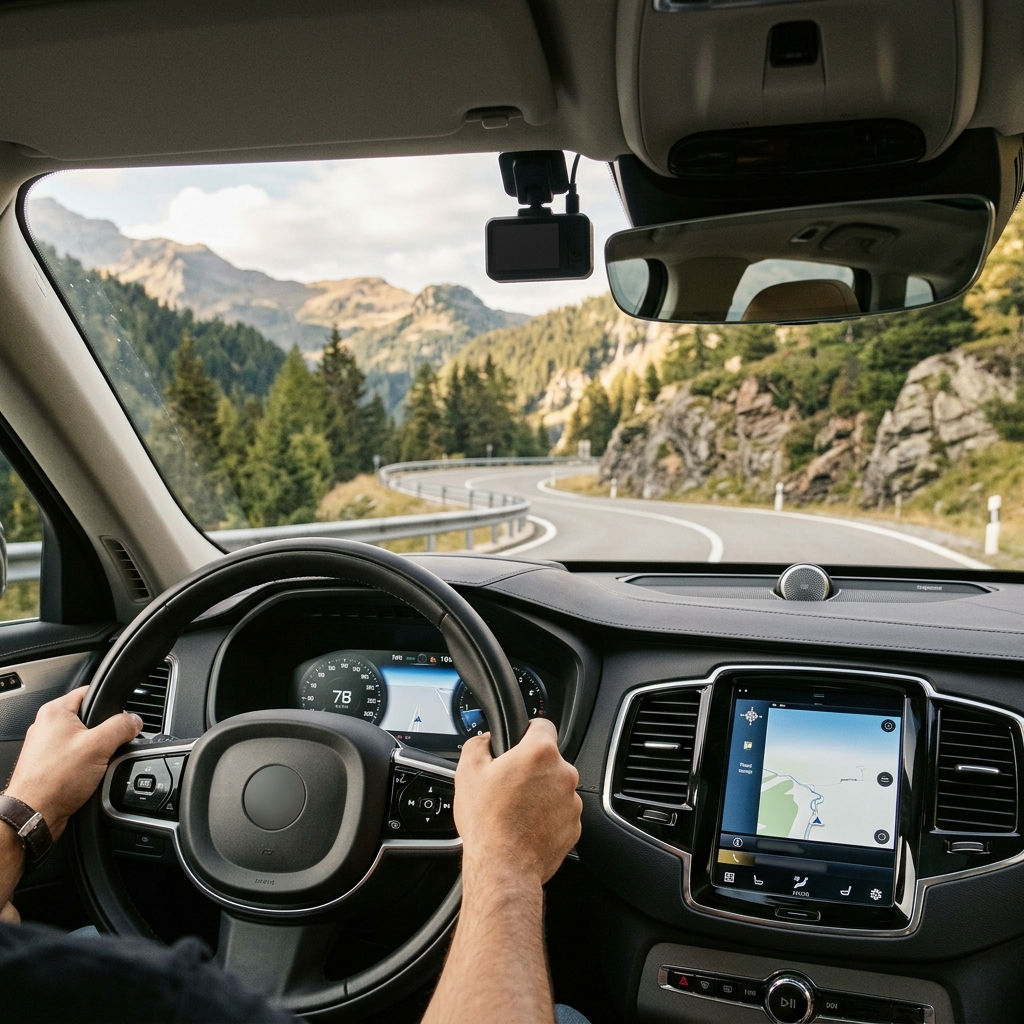 Dash Cam installed in luxury car interior